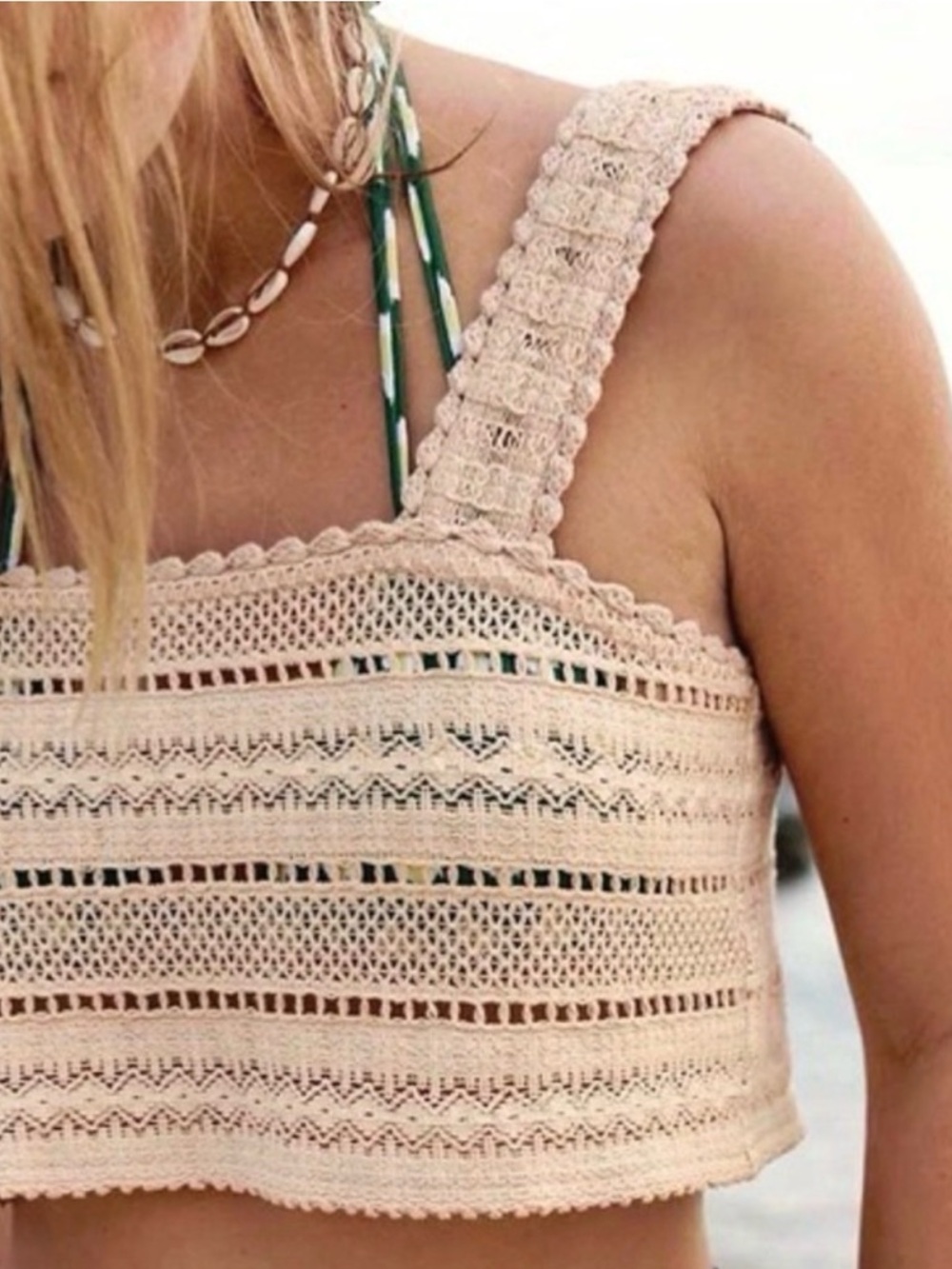 Aerie Crochet Crop Top Tank Square Neck Festival Boho Cottage Beach Medium